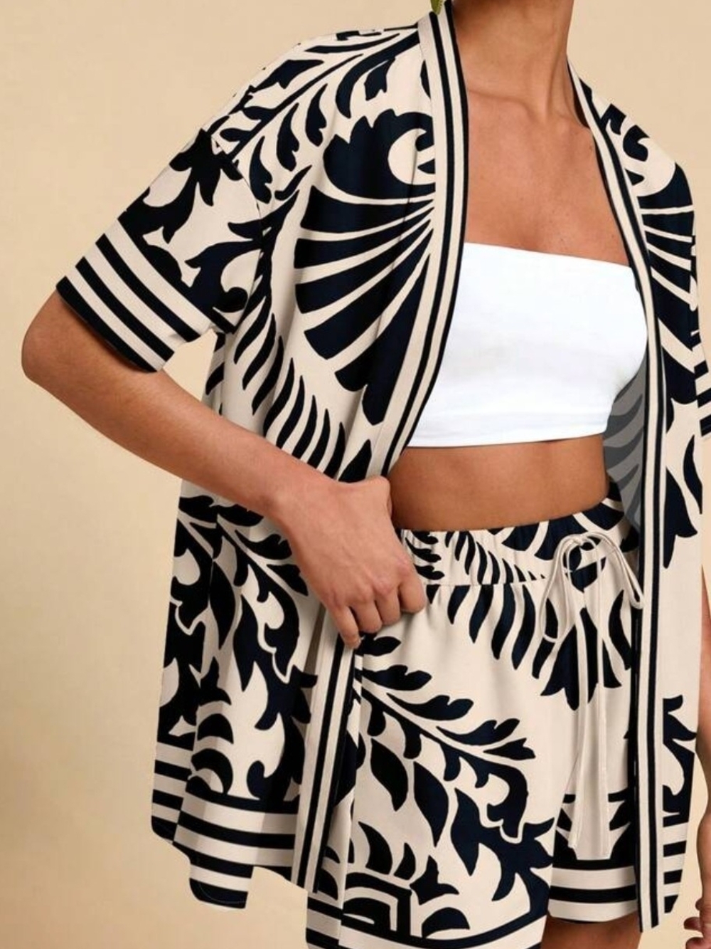 !it jeans Beige & Black Printed 2pc Resortwear